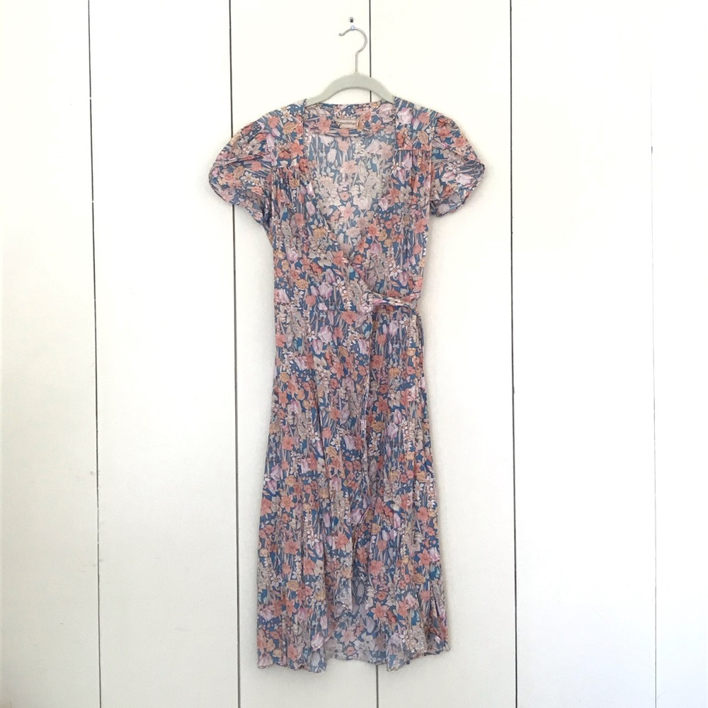 Vintage Joseph Magnin floral cotton wrap dress.